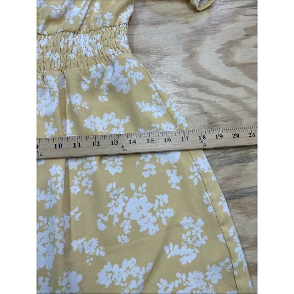 Abercrombie & Fitch Babydoll Dress Smocked Yellow Floral Size M Y2K Cottagecore - Picture 14 of 16